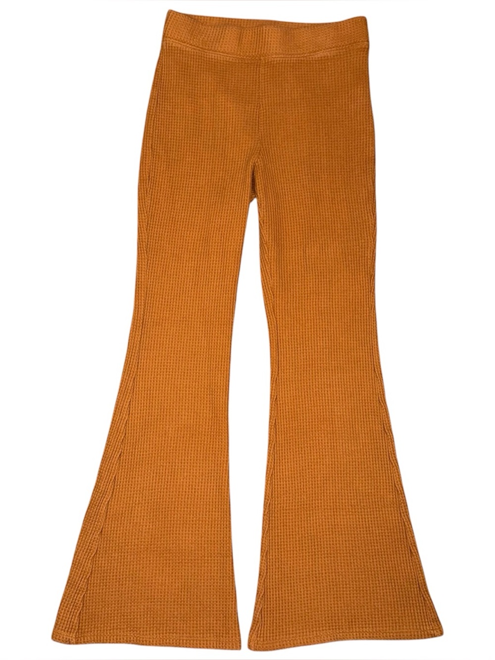 Aerie Womens M Burnt Orange Waffle Knit High Rise Flare Leggings Thermal Pants